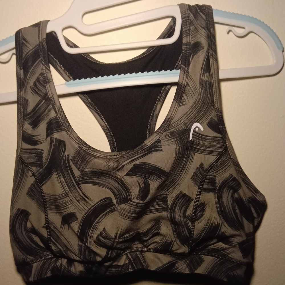 Head Black and Gray Patterned Sports Bra